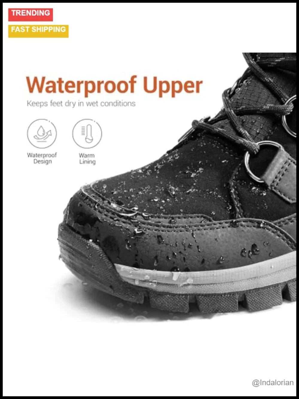 Waterproof Snow Boots for Women, Faux Fur Trim, Lace Up Mid-Calf